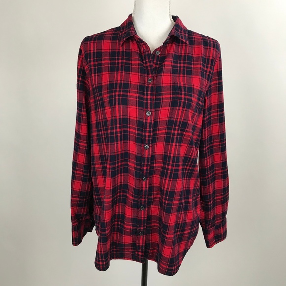J. Crew Red Navy Plaid Boy fIt Shirt - Picture 1 of 6